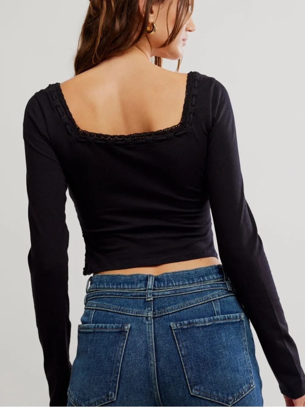 free people scarlet smocked long sleeve crop top in size XL